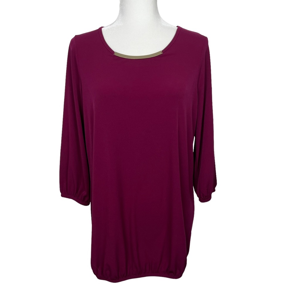 Susan Graver Liquid Knit Tunic Women Small Burgundy Elastic Waist, Cuffs